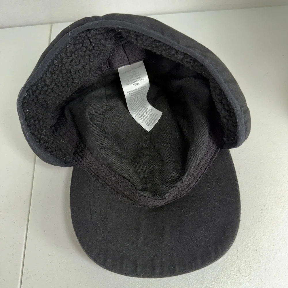 Eddie Bauer S / M Trapper Cap Down Insulated Ear Flap Quilted Hat Black Warm